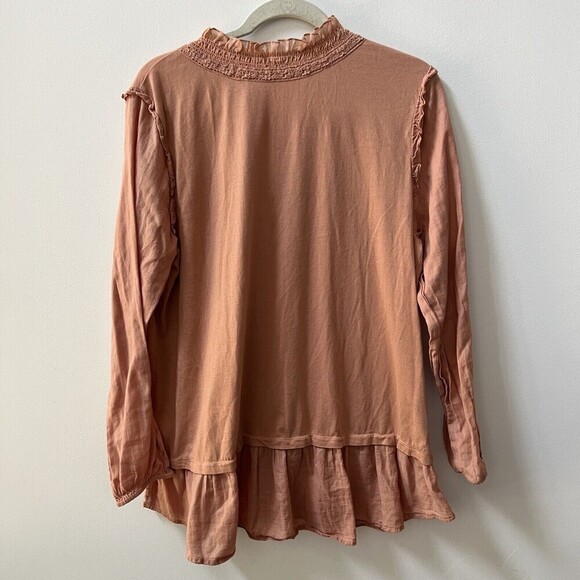 LOGO Lori Goldstein Cotton Cardigan Womens Large Chiffon Smocking Tea Rose Open - Picture 11 of 14